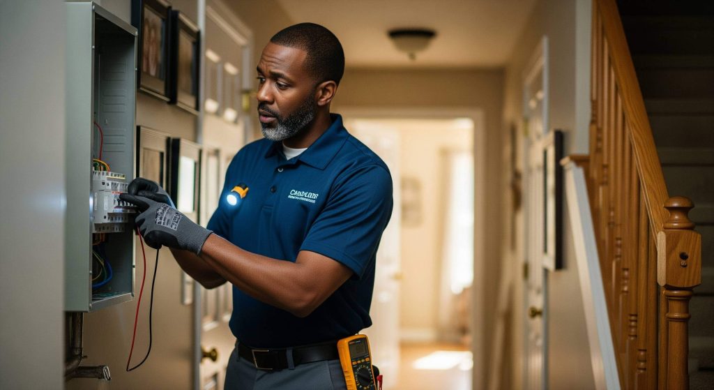 Eletricista profissional faz dimensionamento e outros reparos em instalação elétrica residencial