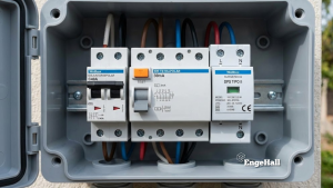 Eletricista realizando testes de comissionamento em carregador de carro elétrico Wallbox.