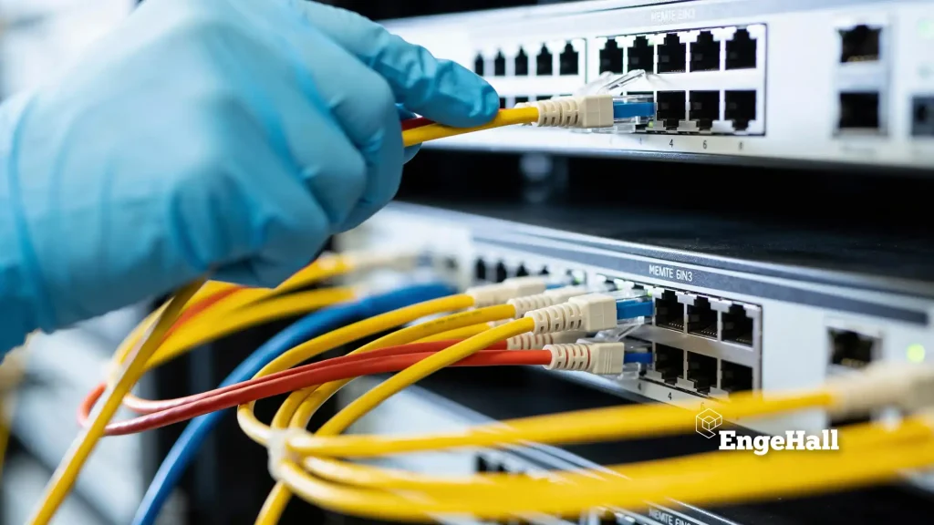 rede de dados: imagem com fios de rede de internet.