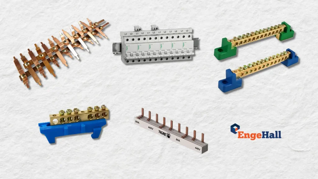 imagem com diversos modelos de barramento para disjuntor e logo d engehall