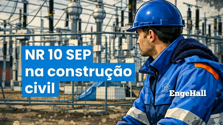 Homem trabalhando na construção civil com destaque para a importância da NR 10 na segurança elétrica no setor de construção.