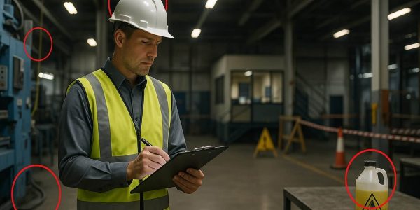 Ambiente de trabalho sendo inspecionado para garantir a Segurança e Saúde no Trabalho (SST)