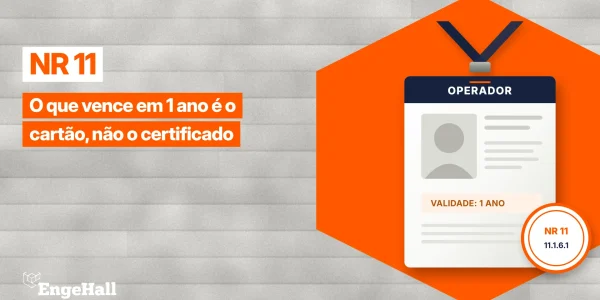 Cartão de identificação de operador de empilhadeira com validade de 1 ano, conforme o item 11.1.6.1 da NR 11